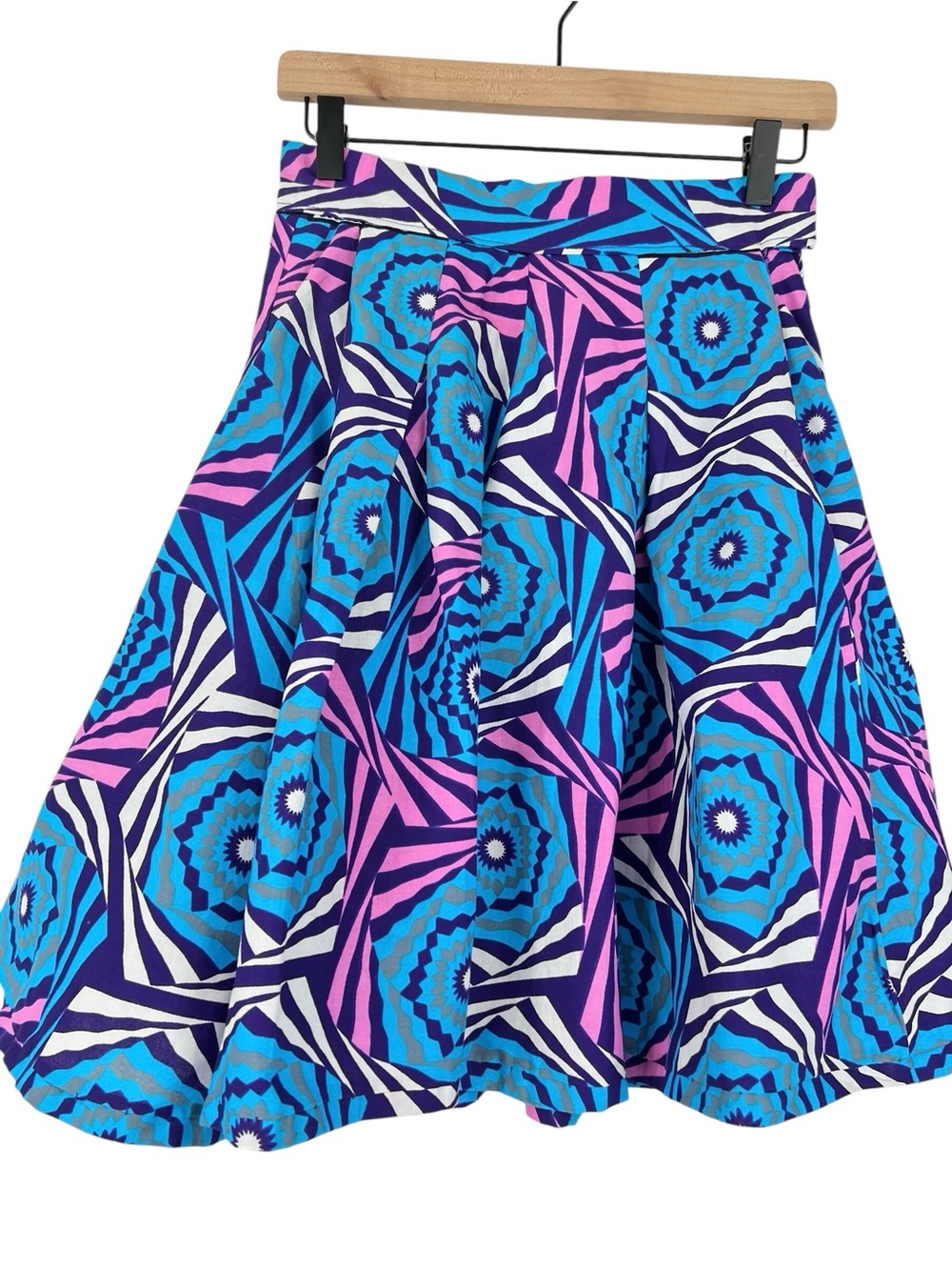 Francis + Benedict Pleated Mini Skirt XS Geometric Blue Purple Pink Africa